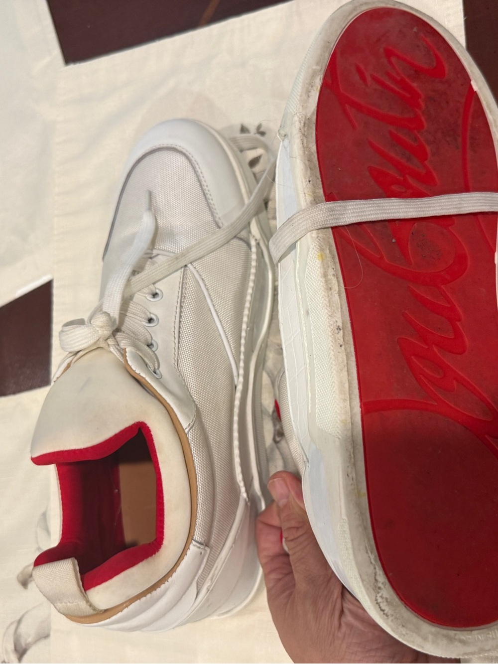 Christian Louboutin White Sneakers with Red Inner Trim - Picture 2 of 7